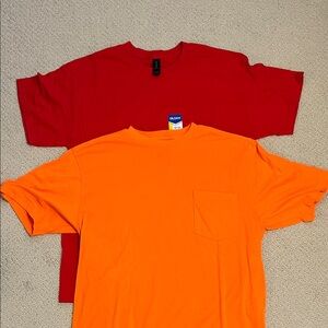 Gildan and Dickies Bold Red and Bright Orange Tees, Size L